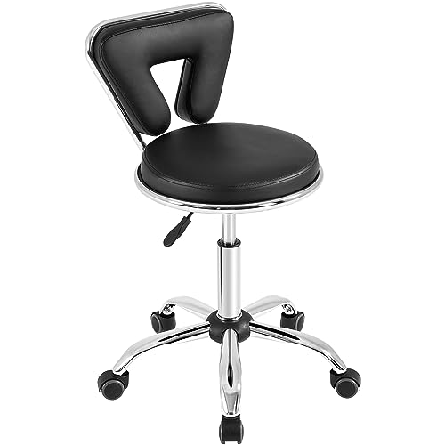 Yaheetech Rolling Swivel Salon Stool Chair Nail Chair Height Adjustable Home Spa Massage Manicure Facial Stool with Backrest and Wheels, Black