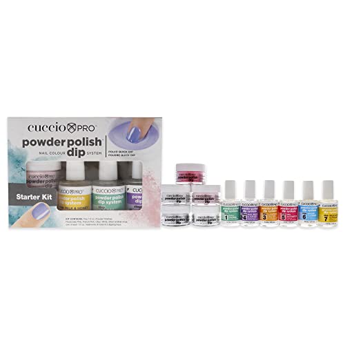Cuccio Colour Powder Polish Nail Color Dip System - Fast, Easy And Odorless Application - Durable, Vibrant Color - Lightweight, Natural Looking Results - No Led/Uv Light Required - Starter Kit - 13 Pc