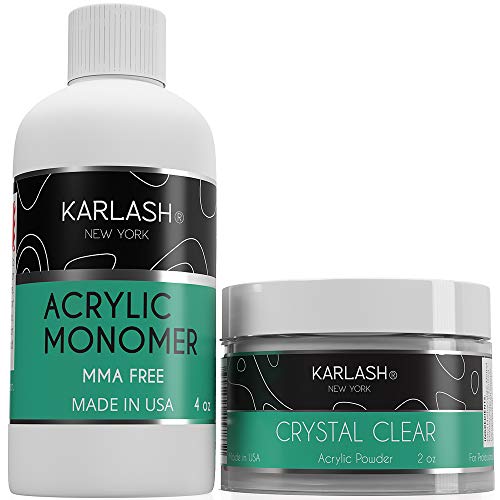 Karlash Professional Polymer Kit Acrylic Powder Crystal Clear 2 oz and Acrylic Liquid Monomer 4 oz for Doing Acrylic Nails, MMA free, Ultra Shine and Strong Nails Acrylic Nail Kit