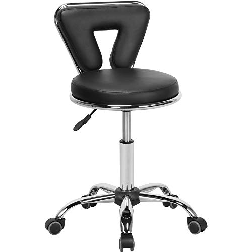 Yaheetech Rolling Swivel Salon Stool Chair Nail Chair Height Adjustable Home Spa Massage Manicure Facial Stool with Backrest and Wheels, Black