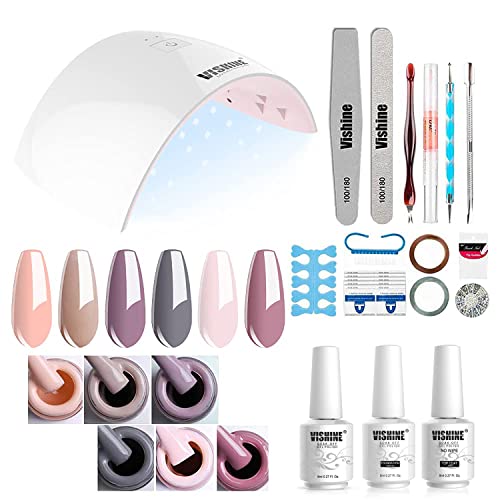 Gel Nail Polish Starter Kit - 6 Colors Gel Polish Set Base Top Coat, 36W LED UV Nail Lamp with Full DIY Gel Manicure Nail Tools by Vishine 8ml #12