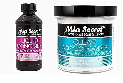 MIA SECRET 4oz Liquid Monomer + 4oz Clear Acrylic Powder Nail Art System