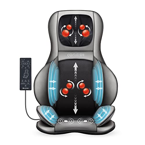 COMFIER Shiatsu Neck Back Massager with Heat, 2D ro 3D Kneading Massage Chair Pad, Adjustable Neck Massage,Seat Massager for Full Body Relaxation, Christmas Gifts for Dad Mom Women Men,Dark Gray