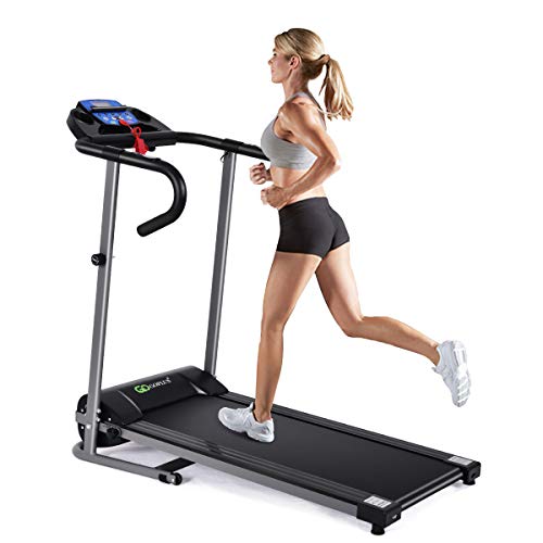 Goplus 1100W Electric Folding Treadmill, with LCD Display and Heart Rate Sensor, Compact Running Machine for Home