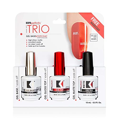 KUPA Gelfinity - Soak Off Gel - Base & Glossy Top & Matte Top Coat (No-Wipe) 0.5 Fl Oz