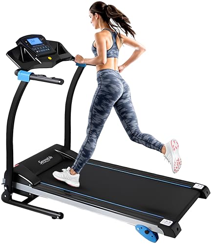 SereneLife Electric Folding Treadmill - Foldable Home Fitness Equipment for Walking & Running, 1.5 HP Indoor Home Cardio Machine with Downloadable App, Safety Key, 3 Incline Levels, 16 Training Modes