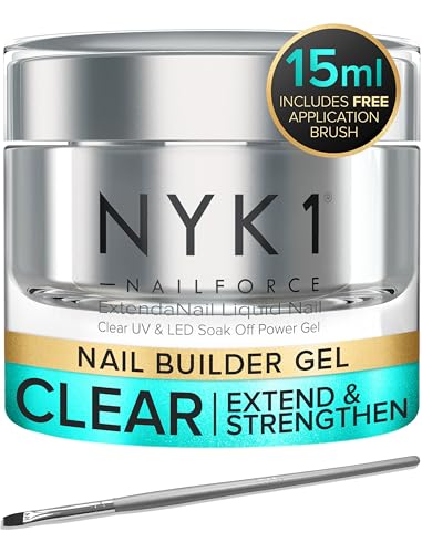Strengthening Nail Builder Gel For Nails (.5 Fl Oz / 15ml) NYK1 NailForce Gel Builder For Nails Fix Split Broken Nail Strengthener - Clear Polygel Nail Gel Builder UV Gel and LED Hard Gel For Nails