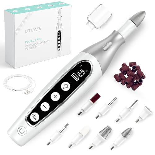 UTILYZE 10-in-1 Professional Electric Manicure & Pedicure Set, Powerful Nail Drill Kit, 10-Speed System, Innovative Touch Control, Tools to File, Buff, Smooth, Shine Nails, Remove Cuticles & Callus