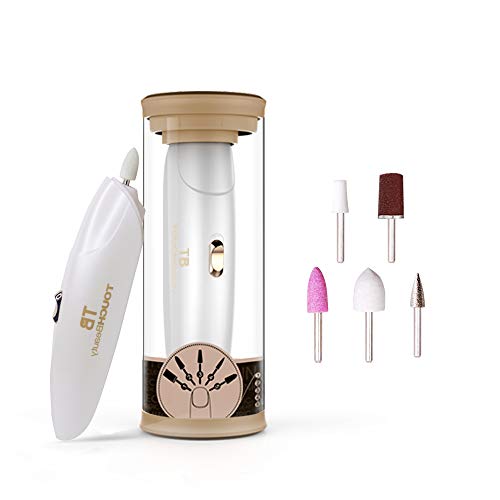TOUCHBeauty Electric Nail File Drill Buffer Polisher Set with LED Light, 5in1 Professional Manicure Pedicure Set, Fingernail Toenaill Care Tools Cordless Battery Operated Golden TB-1333