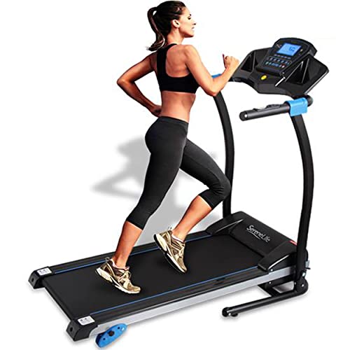 SereneLife Smart Digital Manual Incline Treadmill - Slim Folding Electric 1.5 HP Indoor Home Foldable Fitness Exercise Running Machine with Downloadable App, MP3 Player, Safety Key -SLFTRD25
