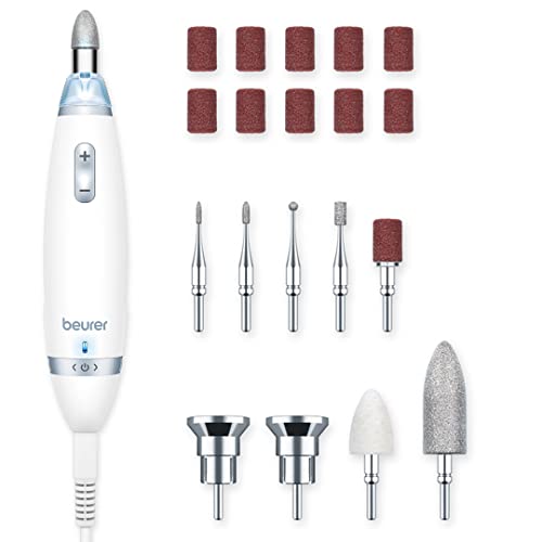 Beurer MP62 Professional Manicure and Pedicure Nail Drill, e-File with 10 Stainless Steel Attachments, LED Light, 18 Speed Settings, Electric Nail File Set with Storage Case