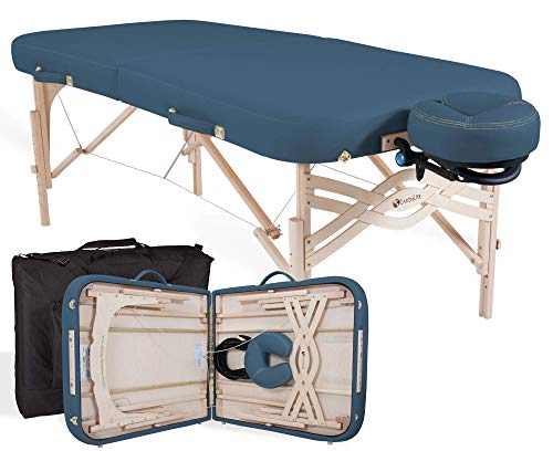 EARTHLITE Premium Portable Massage Table Package SPIRIT - Spa-Level Comfort, Deluxe Cushioning incl. Flex-Rest Face Cradle & Strata Face Pillow, Carry Case (30/32” x 73”) - Made in USA, Mystic Blue