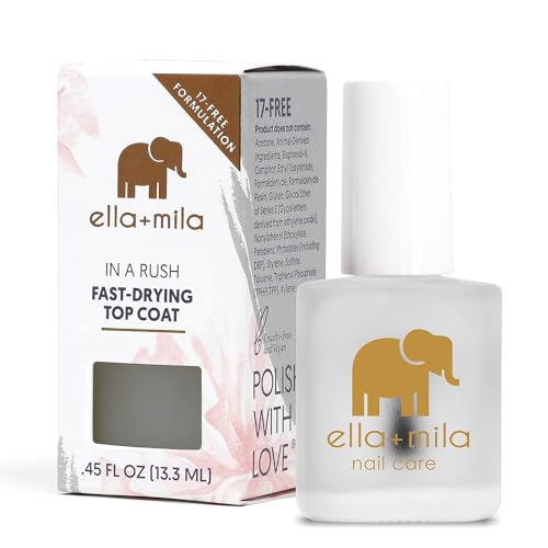 ella+mila 'In a Rush Fast Dry Top Coat Nail Polish with High Glossy Shine. This clear nail polish features a UV inhibitor to resist yellowing and comes in a 0.45 fl oz bottle