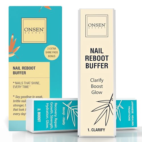 Onsen Secret Professional Nail Buffer Block | 4-Way Buffing for Natural Shine & Healthy Natural Nails - Includes 2 Extra Shine Pads, Salon-Quality, Post-Gel & Acrylic Recovery | 1 Pack