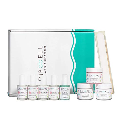 DipWell Acrylic Nail Kit: Clear Acrylic Powder and Gel Resin for Long-lasting, Chip Resistant Nails, Includes Acrylic Nail Powder, Bond, Base, Activator, Sealer, Nail Brush Softener - French Kit