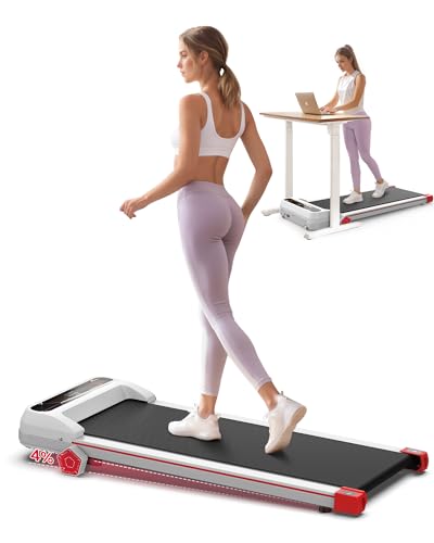 FYC Walking Pad Under Desk Treadmill with Incline/Bluetooth, 2 in 1 Portable Running Treadmill 2.5HP with Remote Control for Home Office Walking and Jogging 265LBS Weight Capacity, Red
