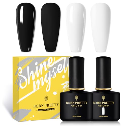 Born Pretty Black White Pure Gel Polish Set LED Nail Polish Gel Kit,2-Pack