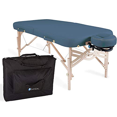 EARTHLITE Premium Portable Massage Table Package SPIRIT - Spa-Level Comfort, Deluxe Cushioning incl. Flex-Rest Face Cradle & Strata Face Pillow, Carry Case (30/32” x 73”) - Made in USA, Mystic Blue