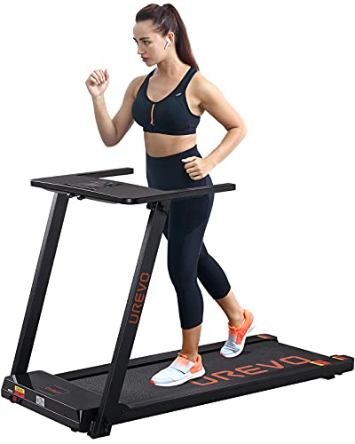 UREVO Foldable Treadmills for Home, Under Desk Electric Treadmill Workout Running Machine, 2.5HP Portable Compact Treadmill with 12 Pre Set Programs and 16.5 Inch Wide Tread Belt (Black)