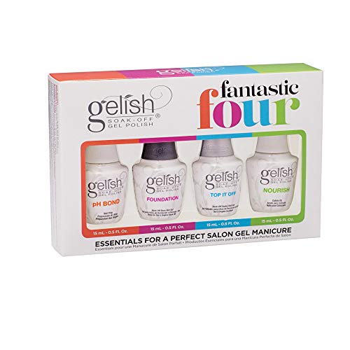 Gelish Essential Fantastic Four Kit – pH Bond Nail Prep, Foundation Base Gel, Top It Off Sealer Gel & Nourish Cuticle Oil – Professional Manicure Essentials for Long-Lasting, Chip-Free Shine.