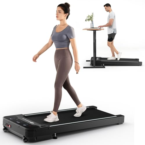 Goplus Under Desk Treadmill, Electric Treadmill Walking Pad with Touchable LED Display and Wireless Remote Control, Built-in 3 Workout Modes and 12 Programs, Running Jogging for Home Office