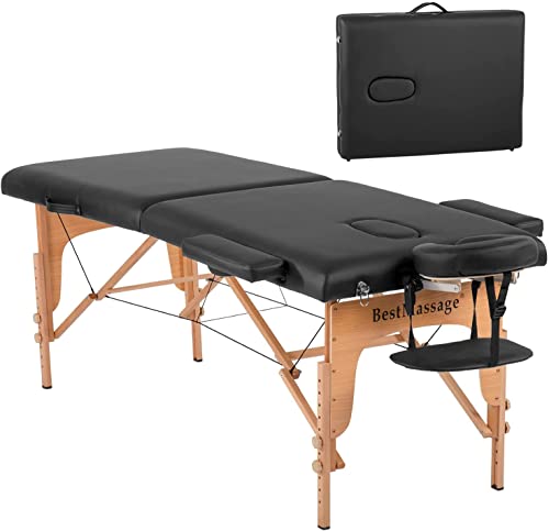 BestMassage Massage Table Fold Massage Bed Protable Lash Bed 28In Wide PU Spa Bed 2 Fold Heigh Adjustable Spa Table with Oxford Bag for Spa Footmassage Facial CareSpa Tattoo,Black