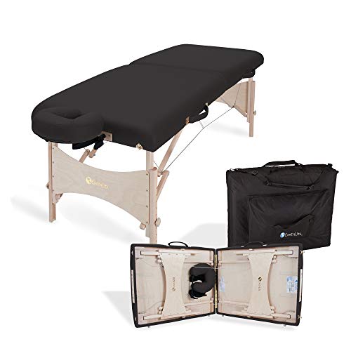 EARTHLITE Portable Massage Table HARMONY DX – Foldable Physiotherapy/Treatment/Stretching , Eco-Friendly Design, Hard Maple, Superior Comfort incl. Face Cradle & Carry Case (30' x 73') Black