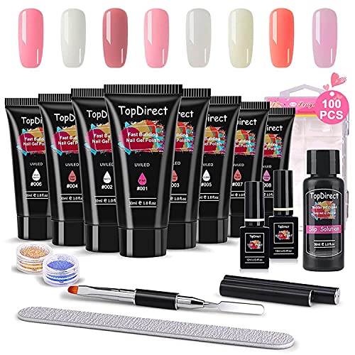 TopDirect Nail Extension Gel Kit, 8PCS 30ml Nail Enhancement Builder Gel Poly Acry Nail Gel Kit Trial Kit Professional Nail Technician All-in-One French Kit with 30ml cleaner