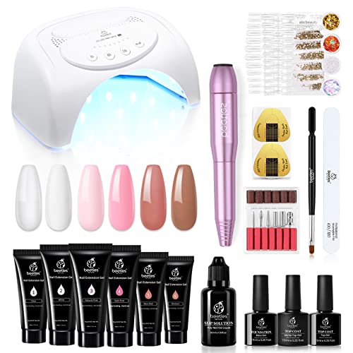 Beetles Poly Nail Extension Gel Kit with Electric Nail Drill, 6PCS Builder Nail Gel Enhancement Trial Professional Nail Technician All-in-One French Kit for Nail Art Kit Nail Gifts for Women