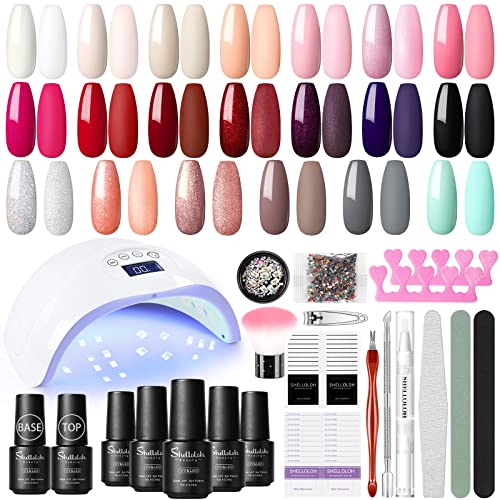 Gel Nail Polish Kit with U V Light 20 Color Glitter Nude Gel Polish 48W Nail Lamp Soak off Gel Top Base Coat No Wipe Nail Art Decorations Manicure Tools Set Starter Kit for Nail Art Beginner DIY Home