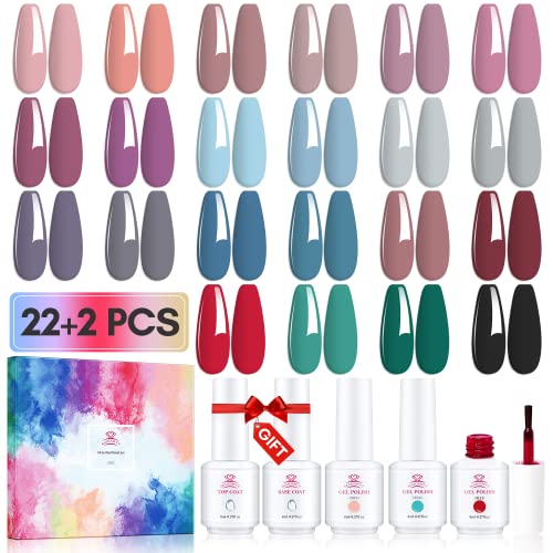 Makartt Gel Nail Polish Kit-22 Dark Colors Gel Nail Polish Set Fiery Red Song Blue Perennial Gray Lilac Skylight Autumn Color Trend Soak off LED Nail Gel Polish with Base Coat Top Coat for Manicure