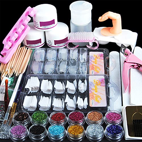 Acrylic Nail Kit Set Professional Acrylic with Everything for Beginner Glitter Acrylic Powder and Liquid Set Manicure Tools False Nail Tips Acrylic nail Supplies for Starter DIY