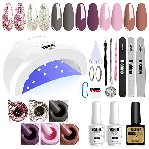 Vishine Gel Nail Polish Starter Kit - 48W LED Lamp 6 Color & Base Top Coat Set, Manicure Tools Popular Nail Art Designs #05