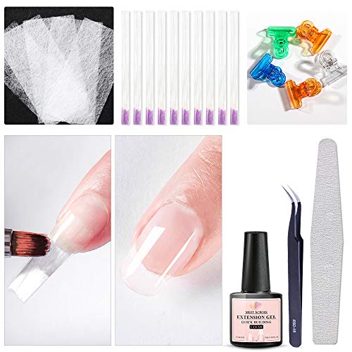 Fiberglass Nail Extension Kit with Building Gel Magical Silk Fiberglass Nail Wrap Form Quick Building Fiber Extension Gel, Nail File, Tweezers, Nail Tips Clip for Gel Extension Nail Art