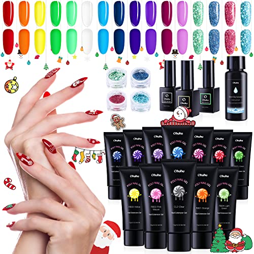 Poly Nail Gel Kit Ohuhu: 12 Colors Nail Gel Kit Enhancement Builder Nail Extension - Professional Poly Nail Kit for DIY Nail Art Salon Nail DIY - Rainbow Color - Gifts for Her
