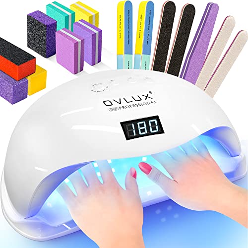 OVLUX UV LED Nail Lamp 180W, Professional Nail Dryer Machine, Best Gel UV LED Nail Lamp for Fingernail & Toenail Gel Based Polishes – Nail Curing Light with 57 pcs LEDs, 4 Timer Settings