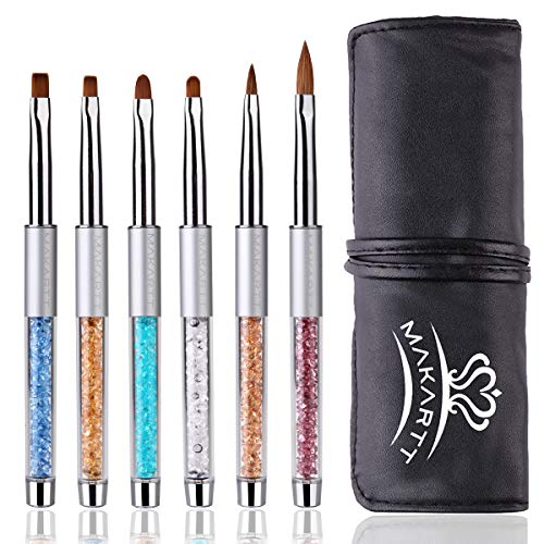 Makartt 6pcs Nail Art Brushes Set for Acrylic Nails Poly Extension Nails 3D UV Gel,Professional Different Nail Design Brushes Tool With Glitter Handle for Salon at Home DIY Manicure