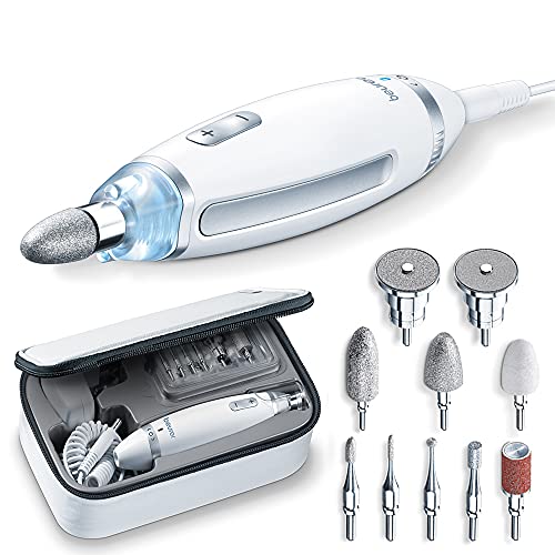 Beurer MP62 Nail Drill Kit, Electric Nail File with 10 Attachments, LED Light, Electric Manicure Set with Adjustable Speed, Nail Dremel for Manicure and Pedicure, with Storage Case
