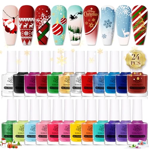 Born Pretty Nail Art Stamping Polish Halloween Nail Polish Set Manicure Print Nail Polish for Stamping Plates 24 Colors Bulk Nail Polish Set Gift Collection