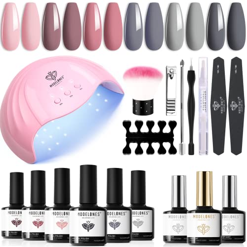Modelones Gel Nail Polish Kit With U V Light, 48W LED Dryer Lamp 6 Color Soak Off Nail Polish Set No Wipe Glossy & Matte Top Coat Base Coat Manicure Starter Tools With Everything For Beginners