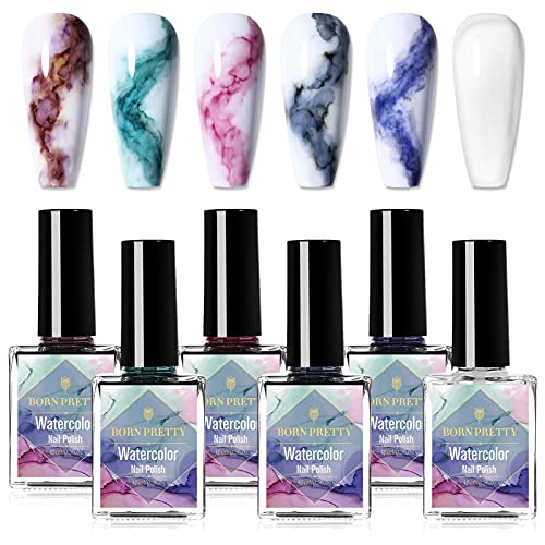 BORN PRETTY Marble Nail Polish Blooming Watercolor Nail Polish Marble Ink For Nails Flower Marble Autumn Fall Winter Manicure Design Blossom Polish Nail Ink Manicuring Kit Nail Varnish 15ML 6PCS