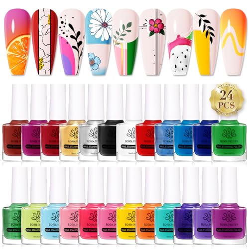 Born Pretty Nail Art Stamping Polish Valentine's Day Nail Polish Set Manicure Print Nail Polish for Stamping Plates 24 Colors Bulk Nail Polish Set Gift Collection