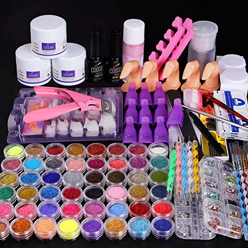 Cooserry 115 In 1 Acrylic Nail Kit - 48 Colors of Glitter Acrylic Powder And Liquid Monomer Set for Nails Professional Set - 5 Pcs Acrylic Nail Brush And Manicure Tools For Acrylic Nail Starter