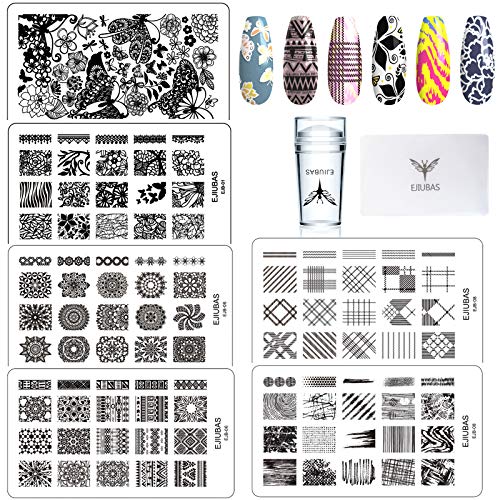 Nail Stamping Plate Nail Stamper - Ejiubas Nail Stamping Kit Nail Art Stamp 3 Pcs Nail Stamper Plates 1 Clear Nail Art Stamper DIY Nail Stamp Kit EJB-01 06 08