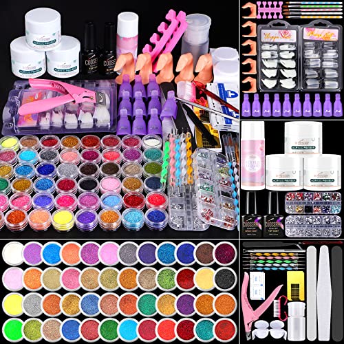 Cooserry 115 In 1 Acrylic Nail Kit - 48 Colors of Glitter Acrylic Powder And Liquid Monomer Set - 5 Pcs Nail Brush And Manicure Tools