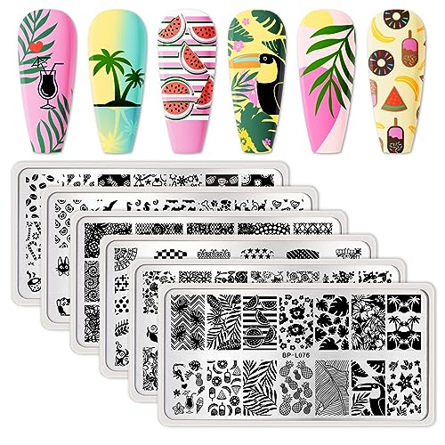 BORN PRETTY Nail Art Stamping Plates Set, Food, Bunnies, Flowers, Lace, Tropical, French Tip Themes Manicuring DIY Nail Templates Plates Print Tool Set